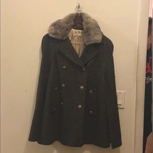 Sandro wool cape with fur collar